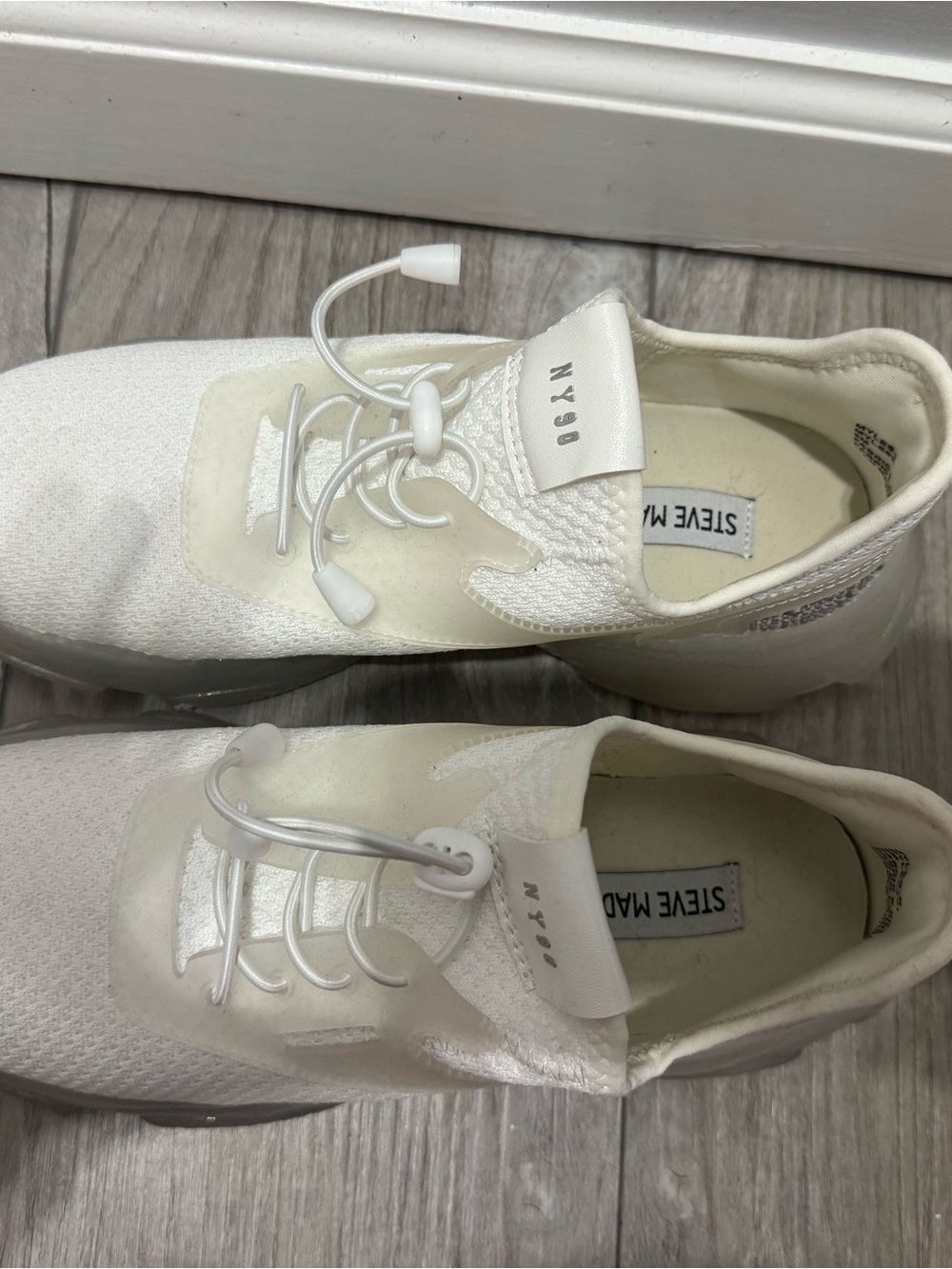 Steve Madden White Women's Knit Slip-On Sneakers with Rhinestone Accent - Picture 2 of 2